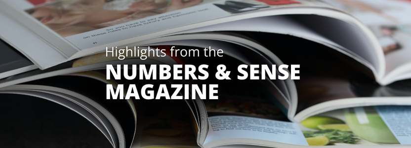 Image: Open magazines | Text: Highlights from the NUMERS & SENSE MAGAZINE